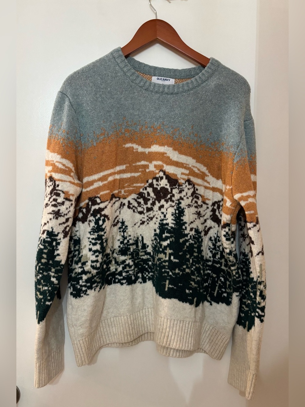 Old Navy Mountain Landscape Crew-Neck Sweater Blue & Brown Large